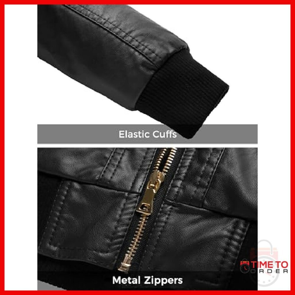 Lightweight PU Leather Motorcycle Jacket with Removable Hood & Pockets - Picture 8 of 8